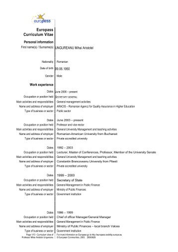 Prof. Ungureanu Mihai Aristotel, Ph.D. – “Romanian ... - ARACIS