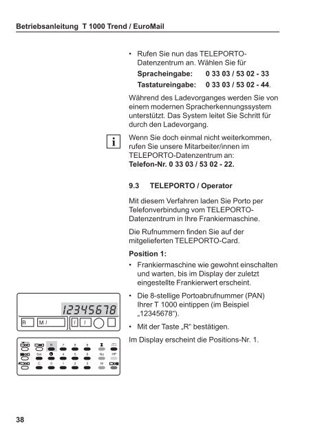 Betriebsanleitung T 1000 Trend / EuroMail - Francotyp Postalia