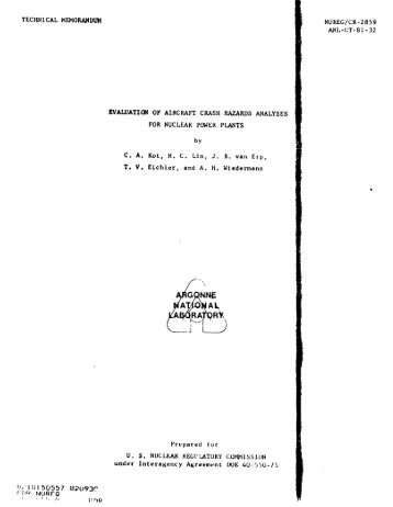 1982 Argonne Study Evaluation of aircraft crash hazards analyses ...