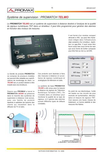 Systeme de supervision: PROWATCH TELMO - Promax