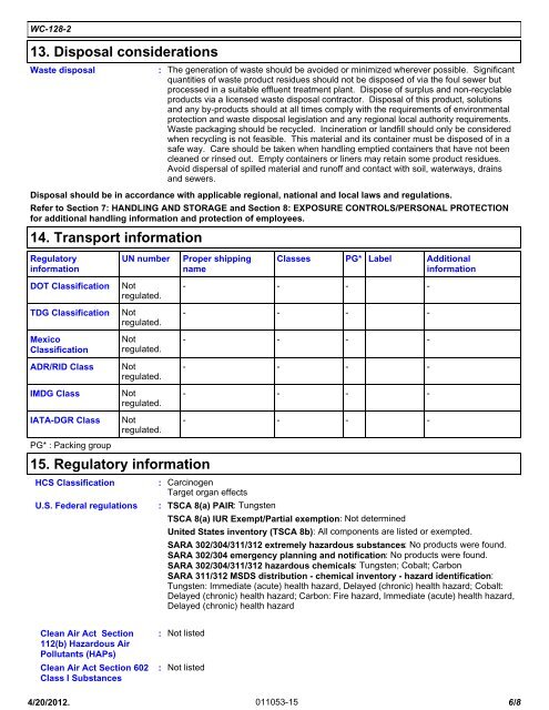 Material Safety Data Sheet - Praxair Surface Technologies