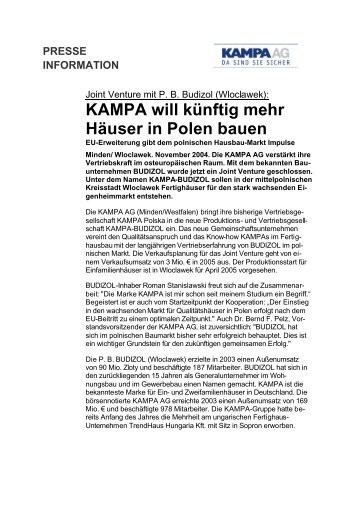 Joint Venture mit P. B. Budizol - KAMPA AG