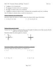 MAC 1105 - Functions, Domain, and Range - Section 2.1 Mr. Levy ...