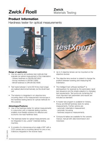 Hardness Testing Machine ZHV20/Z2.5 datasheet - Kemet