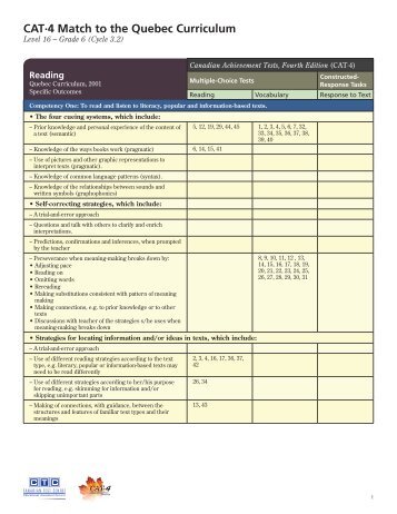 CATâ4 Match to the Quebec Curriculum - Canadian Test Centre