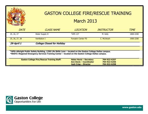 GASTON COLLEGE FIRE/RESCUE TRAINING March 2013