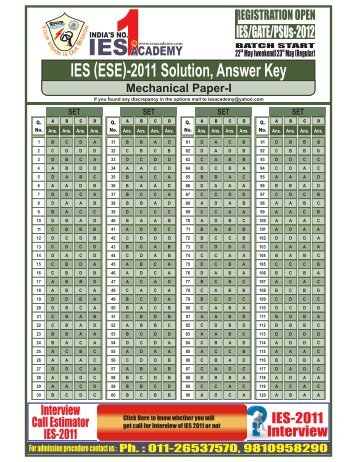 IES 2011 Solution, Answer Key Mechanical ... - IES Academy