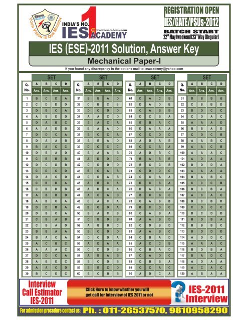IES 2011 Solution, Answer Key Mechanical ... - IES Academy