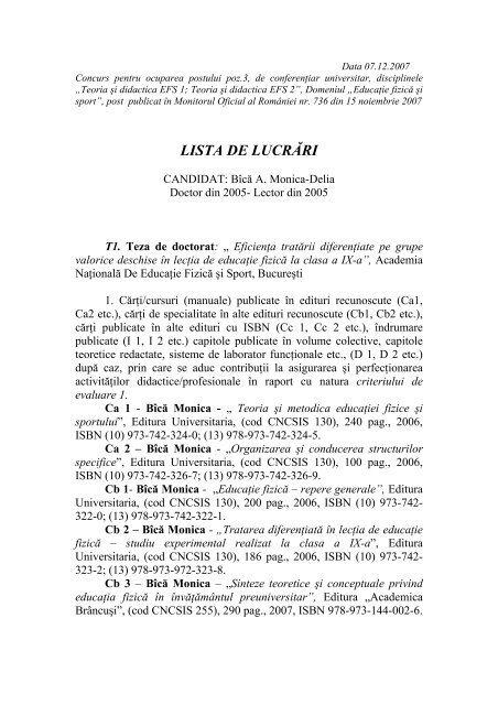 lista monica bica.pdf - Universitatea "Constantin BrÃ¢ncuÅi"