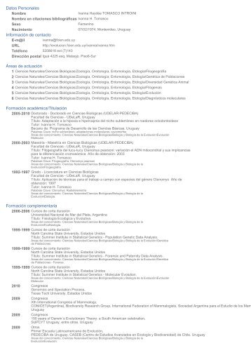 CV - Laboratorio de EvoluciÃ³n - Facultad de Ciencias