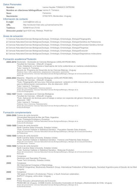 CV - Laboratorio de EvoluciÃ³n - Facultad de Ciencias