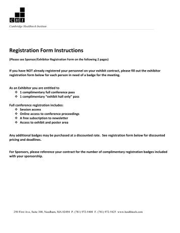 Registration Form Instructions - Cambridge Healthtech Institute