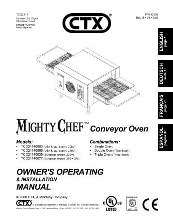 OWNER'S OPERATING MANUAL Conveyor Oven