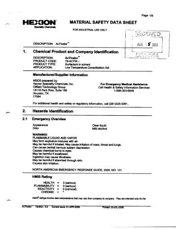 AcTivator MSDS