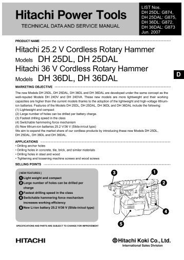 Models DH 25DL, DH 25DAL Models DH 36DL, DH 36DAL - Hitachi