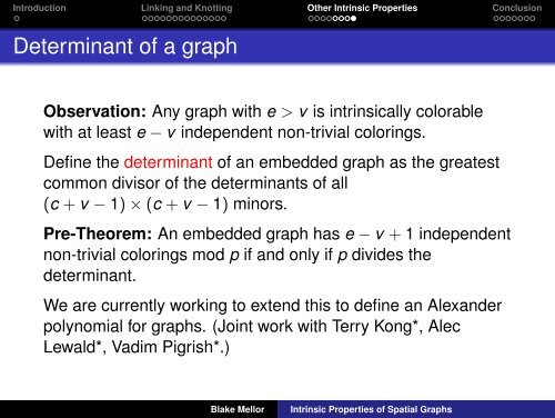 Intrinsic Properties of Spatial Graphs - Denison University
