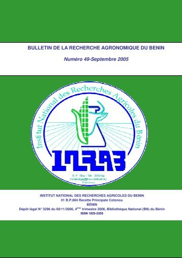 BULLETIN DE LA RECHERCHE AGRONOMIQUE DU BENIN ... - Slire