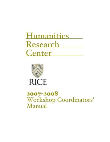 Workshop Coordinator's Manual - Rice University