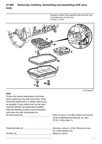 Removal, installation, disassembly and assembly of shift valve body ...