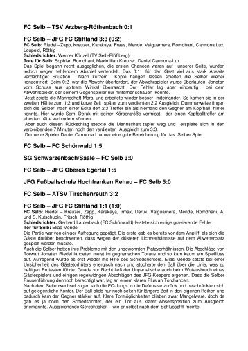 Spielberichte Vorrunde Saison 2012/2013 - FC Selb