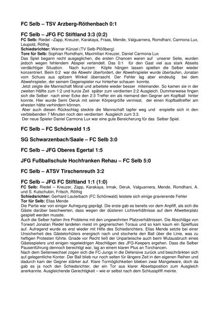Spielberichte Vorrunde Saison 2012/2013 - FC Selb