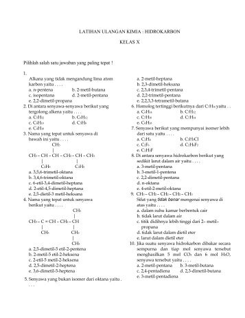 LATIHAN ULANGAN KIMIA : HIDROKARBON ... - Guru Indonesia
