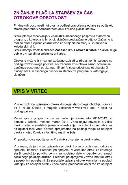 VRTEC KOKRICA - Osnovna Å¡ola Franceta PreÅ¡erna Kranj