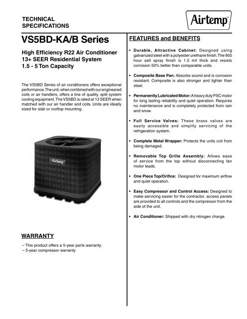 VS5BD-KA/B Series - Airtemp