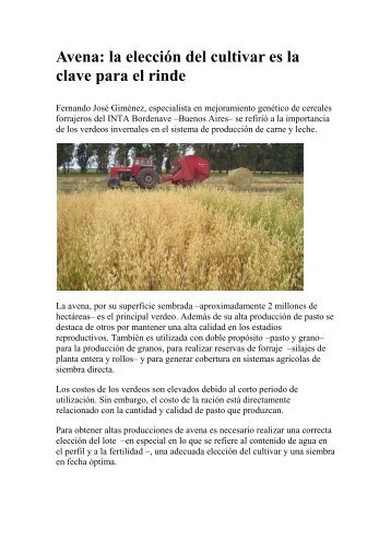 Avena: la elecciÃ³n del cultivar es la clave para el rinde - desarrollo ...