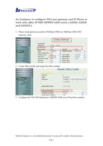 An Guidance to configure FXO port gateway and - Welltech ...