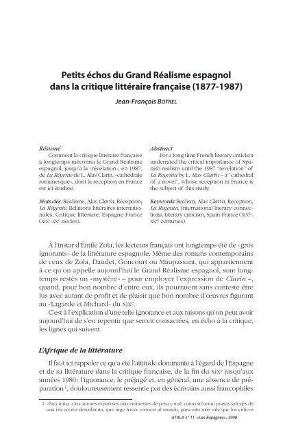 petits Ã©chos du grand rÃ©alisme espagnol dans la critique littÃ©raire ...