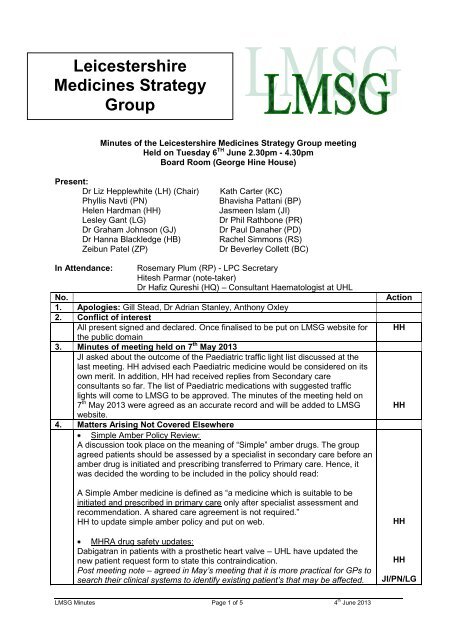 June 2013 meeting minutes - Leicestershire Medicines Strategy Group