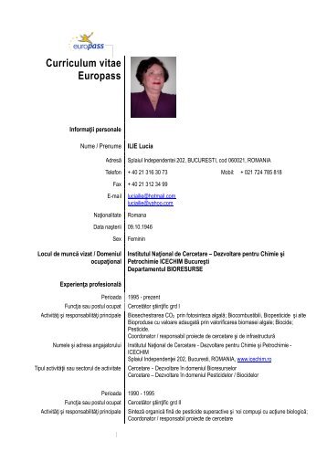 Curriculum vitae Europass - ICECHIM