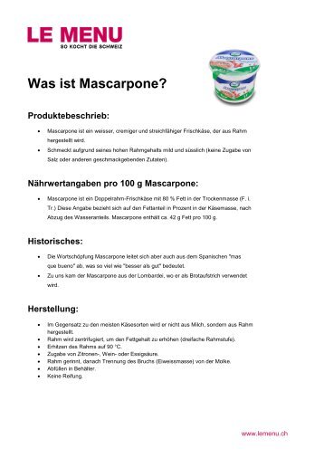 Facts rund um Mascarpone zum Ausdrucken (PDF - Le Menu