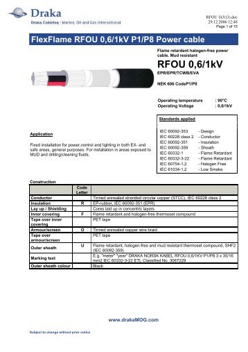 FlexFlame RFOU 0,6/1kV P1/P8 Power cable