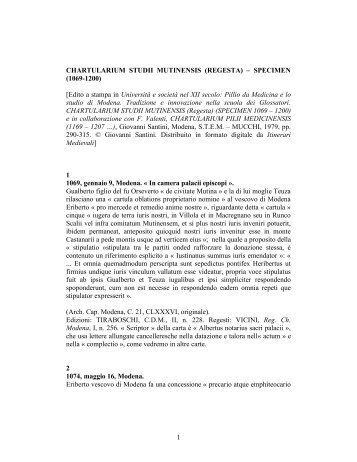 Chartularium studii mutinensis (Regesta ... - Itinerari Medievali