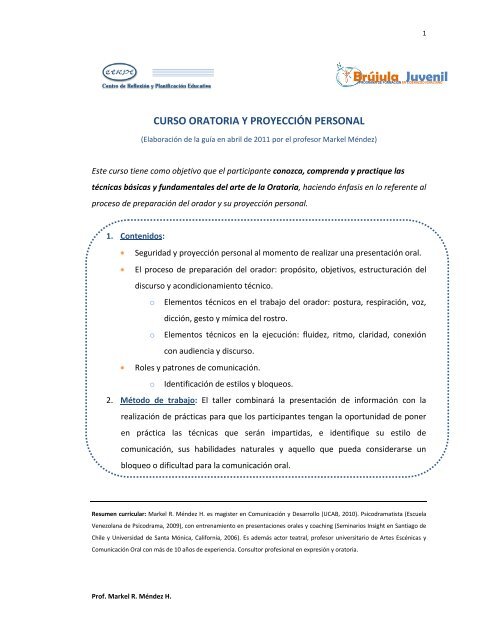 Curso de oratoria y proyecciÃ³n personal. - Cerpe