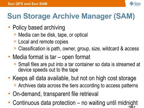 Sun QFS and Sun Storage Archive Manager (SAM) Release 5.0 ...