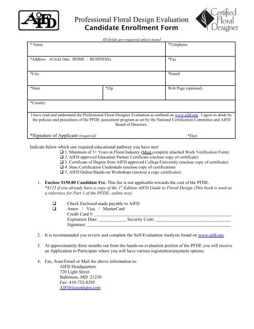 Candidate Enrollment Form - AIFD