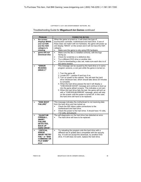 Megatouch Ion RX Service Manual - BMI Gaming