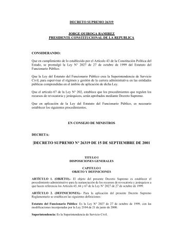 D.S. 26319 Procedimientos de Recursos de Revocatoria y JerÃ¡rquico