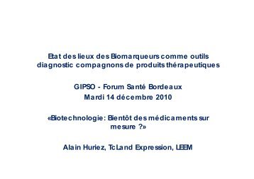 Etat des lieux des Biomarqueurs comme outils diagnostic ... - GIPSO