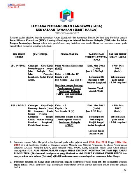 kenyataan tawaran (sebut harga) - Lembaga Pembangunan Langkawi