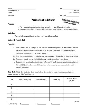 Lab #6 (Acceleration Due to Gravity)