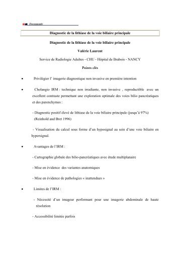 Diagnostic de la lithiase de la voie biliaire principale ... - Afef