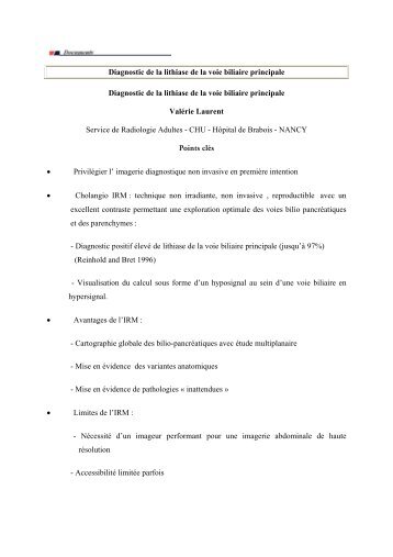 Diagnostic de la lithiase de la voie biliaire principale ... - Afef