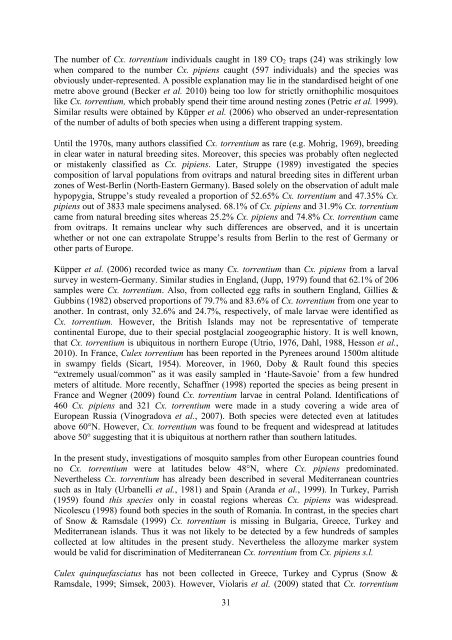 22 Distribution and frequency of Culex pipiens and Culex torrentium ...