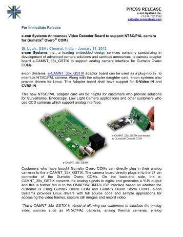 PRESS RELEASE - e-con Systems