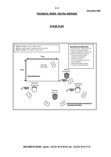 TECHNICAL RIDER : MAYRA ANDRADE - Mad Minute Music