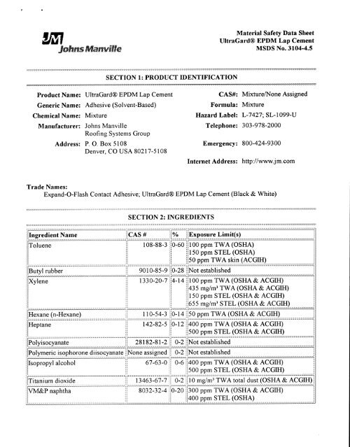 Material Safety Data Sheet UltraGard® EPDM Lap Cement